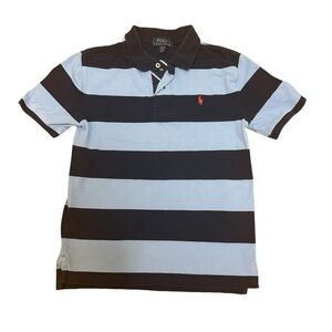 Polo Ralph Lauren Boys S/S Striped Polo Shirt, Navy/Light Blue, Size Med (10-12)